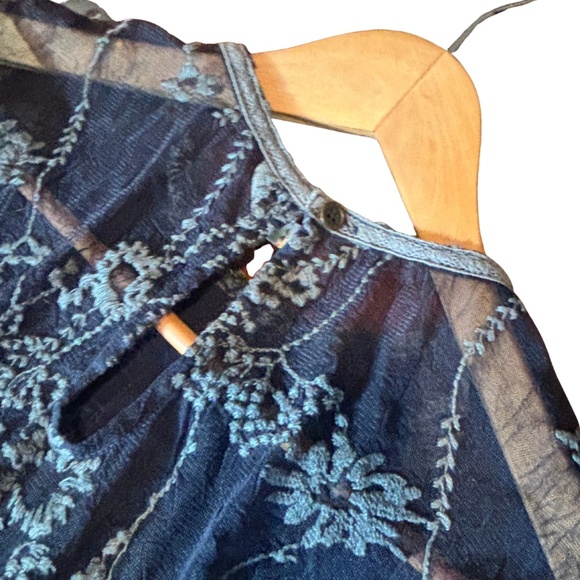 Free People Laurel Lace Mini Dress Blue Floral Sheer Overlay Size 10 - Picture 2 of 4